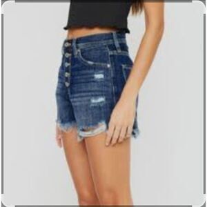 Enjean High Rise distressed Denim Shorts Button Fly Cut-off Size L